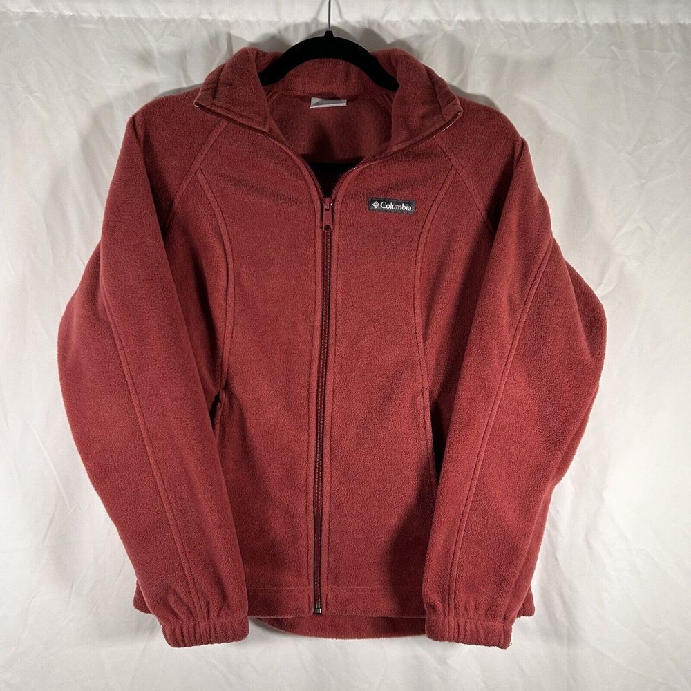 Columbia Sweater Women's Small Red Fleece Full Zip Long Sleeve Zip Pockets
